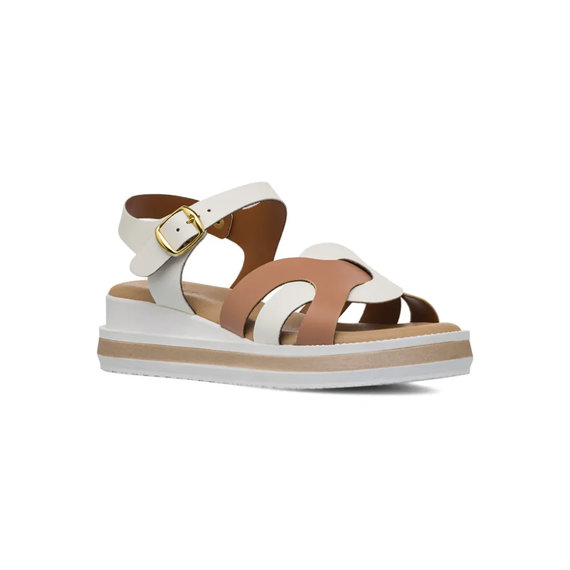 Sandali comfort bicolore bianco e beige da Donna con zeppa P Soft