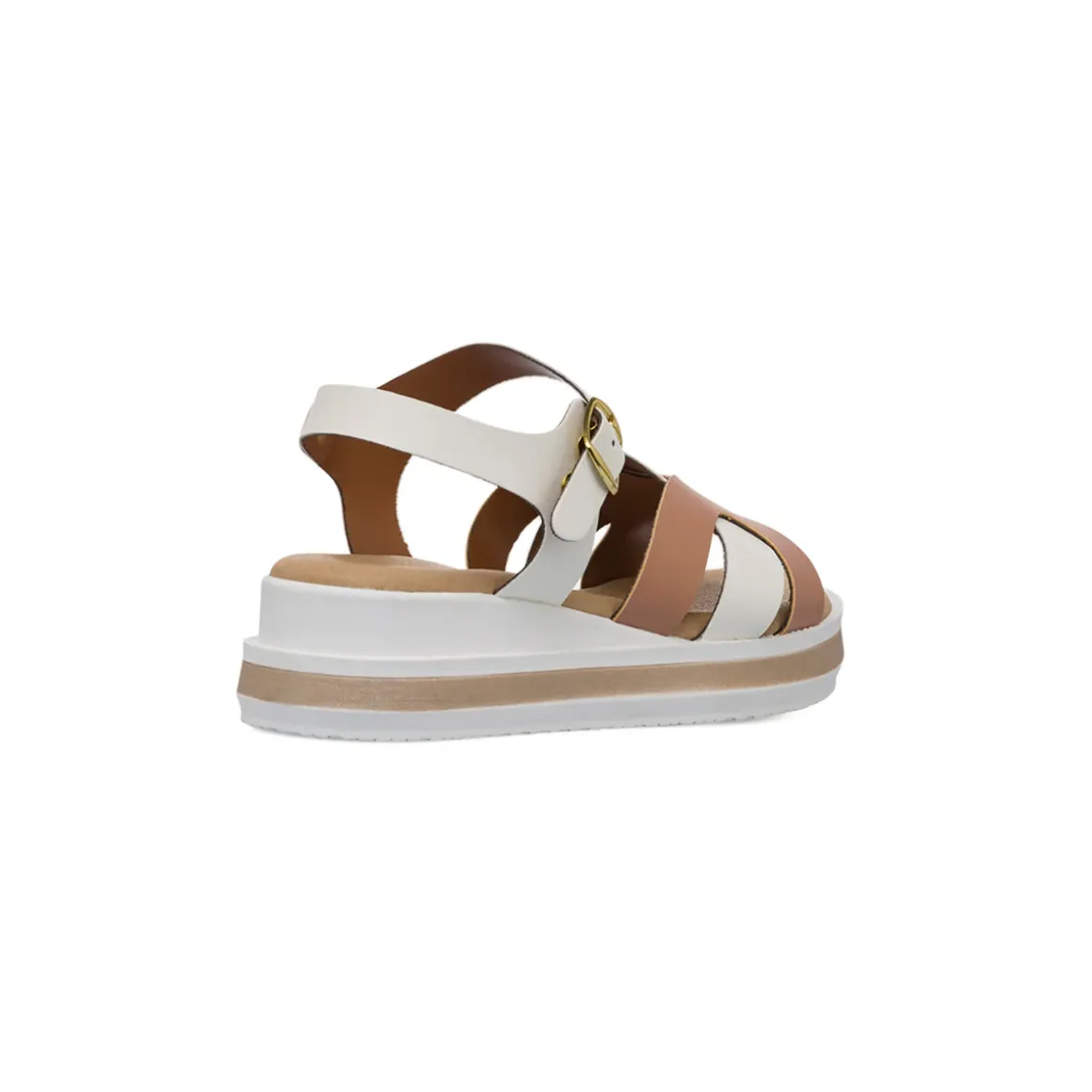 Sandali comfort bicolore bianco e beige da Donna con zeppa P Soft