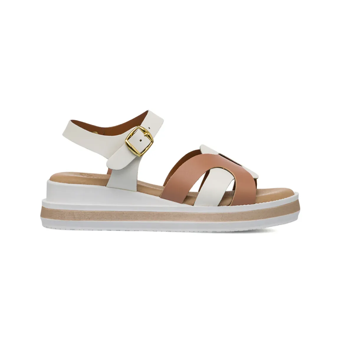 Sandali comfort bicolore bianco e beige da Donna con zeppa P Soft