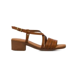 Sandali comfort color cuoio da Donna con tacco a blocco 5 cm P Soft