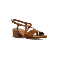 Sandali comfort color cuoio da Donna con tacco a blocco 5 cm P Soft