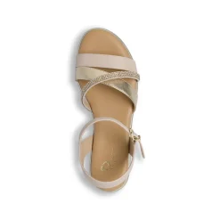 Sandali Comfort con zeppa da Donna beige e oro con strass P Soft