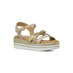 Sandali Comfort con zeppa da Donna beige e oro con strass P Soft