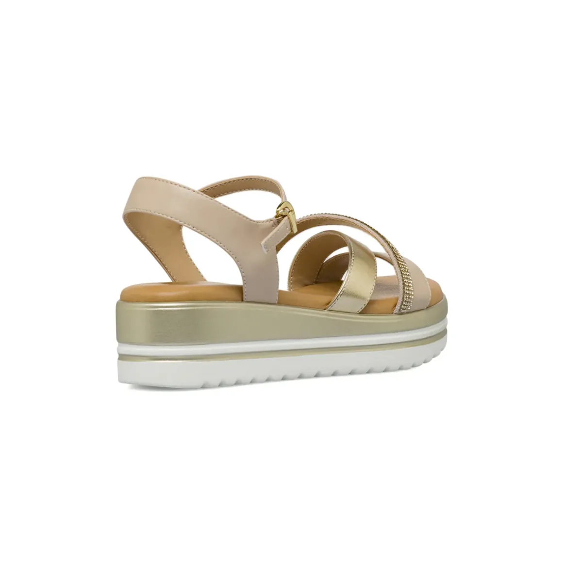 Sandali Comfort con zeppa da Donna beige e oro con strass P Soft