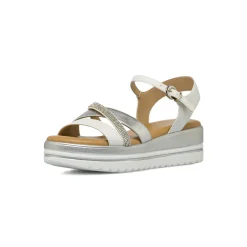 Sandali comfort da Donna argento e bianchi con zeppa e strass P Soft