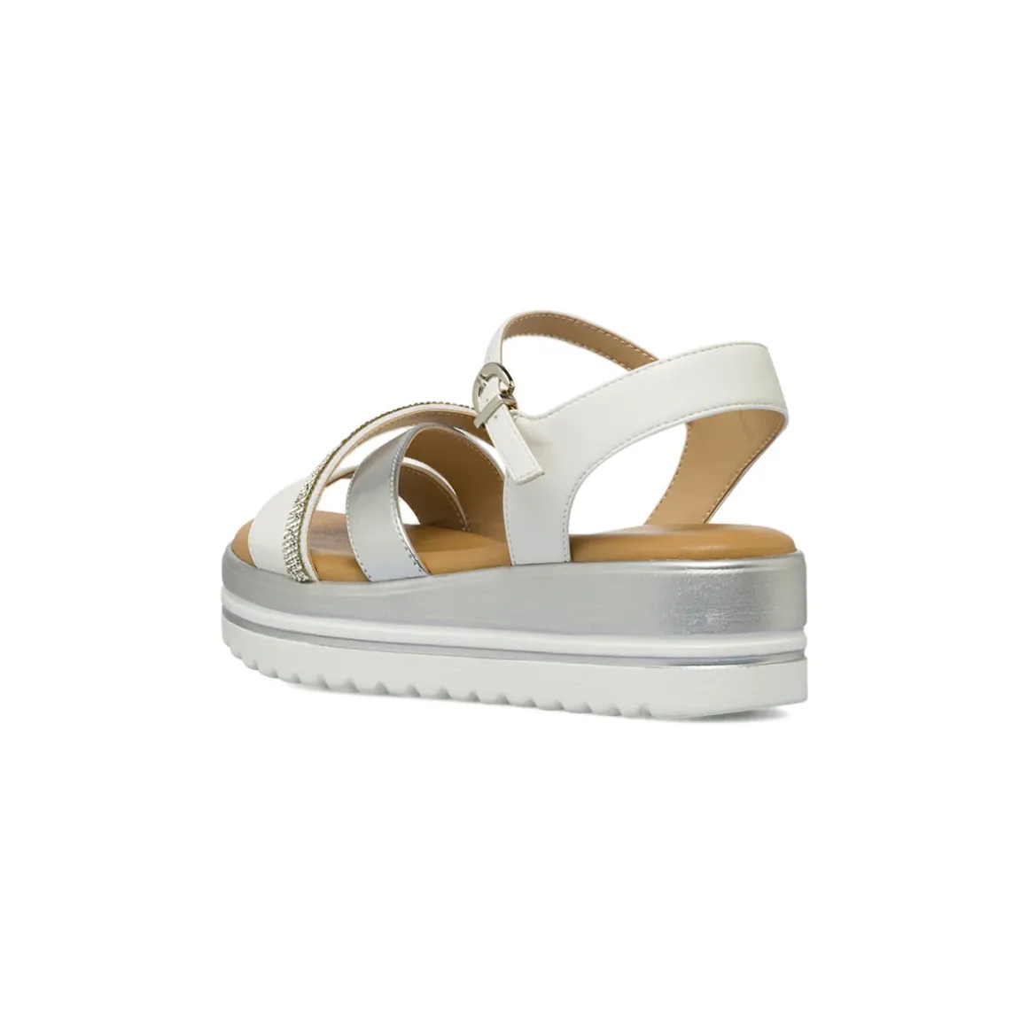 Sandali comfort da Donna argento e bianchi con zeppa e strass P Soft