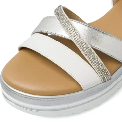 Sandali comfort da Donna argento e bianchi con zeppa e strass P Soft