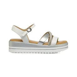 Sandali comfort da Donna argento e bianchi con zeppa e strass P Soft