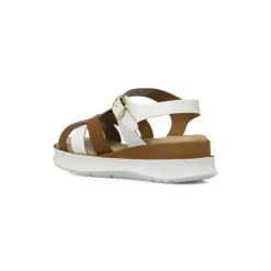 Sandali comfort da Donna bicolore bianco e marrone con zeppa P Soft