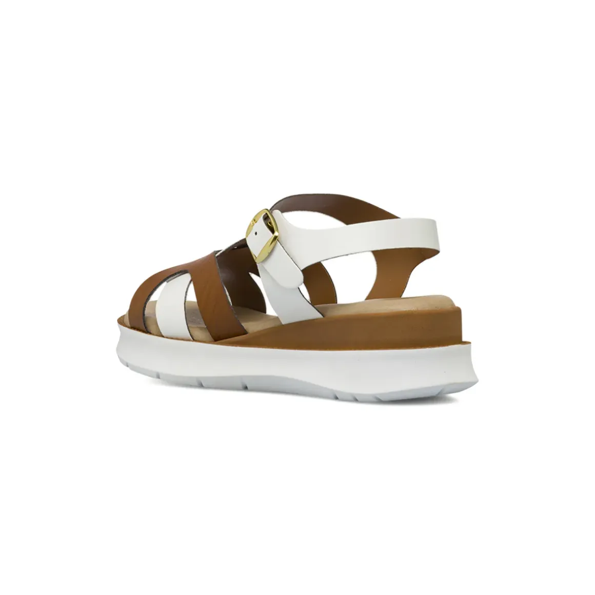 Sandali comfort da Donna bicolore bianco e marrone con zeppa P Soft