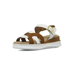 Sandali comfort da Donna bicolore bianco e marrone con zeppa P Soft