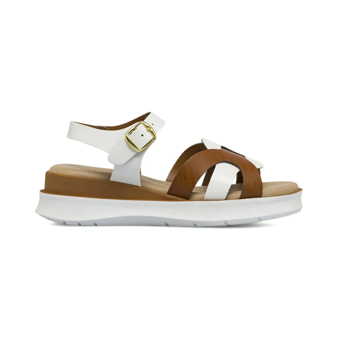Sandali comfort da Donna bicolore bianco e marrone con zeppa P Soft