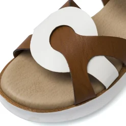 Sandali comfort da Donna bicolore bianco e marrone con zeppa P Soft