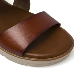 Sandali comfort marroni da Donna con zeppa e maxi fibbia P Soft