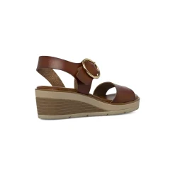 Sandali comfort marroni da Donna con zeppa e maxi fibbia P Soft