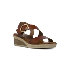 Sandali comfort marroni da Donna con zeppa e maxi fibbia P Soft