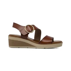Sandali comfort marroni da Donna con zeppa e maxi fibbia P Soft