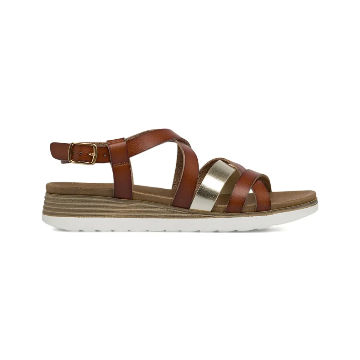 Sandali comfort marroni da Donna con dettaglio oro P Soft