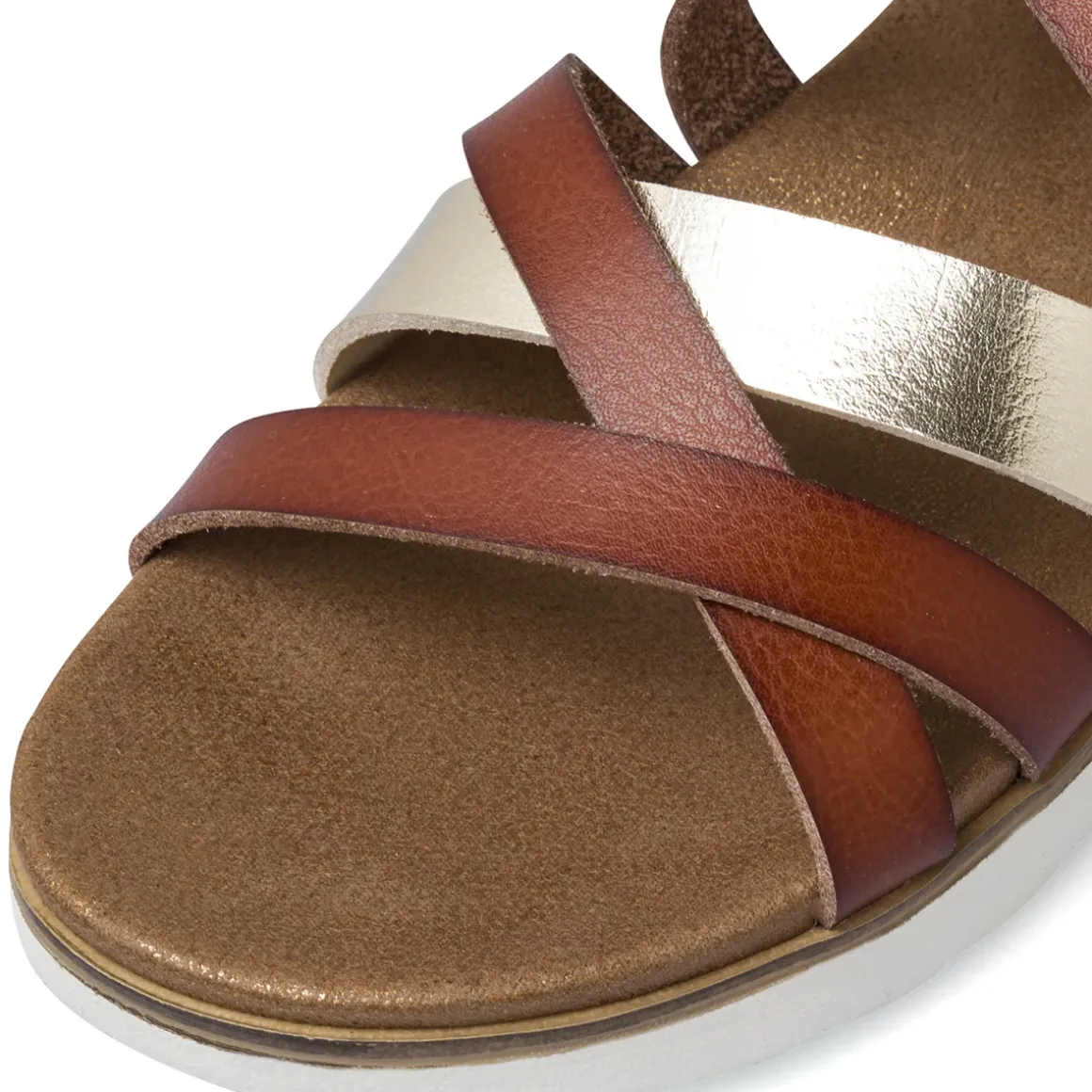 Sandali comfort marroni da Donna con dettaglio oro P Soft