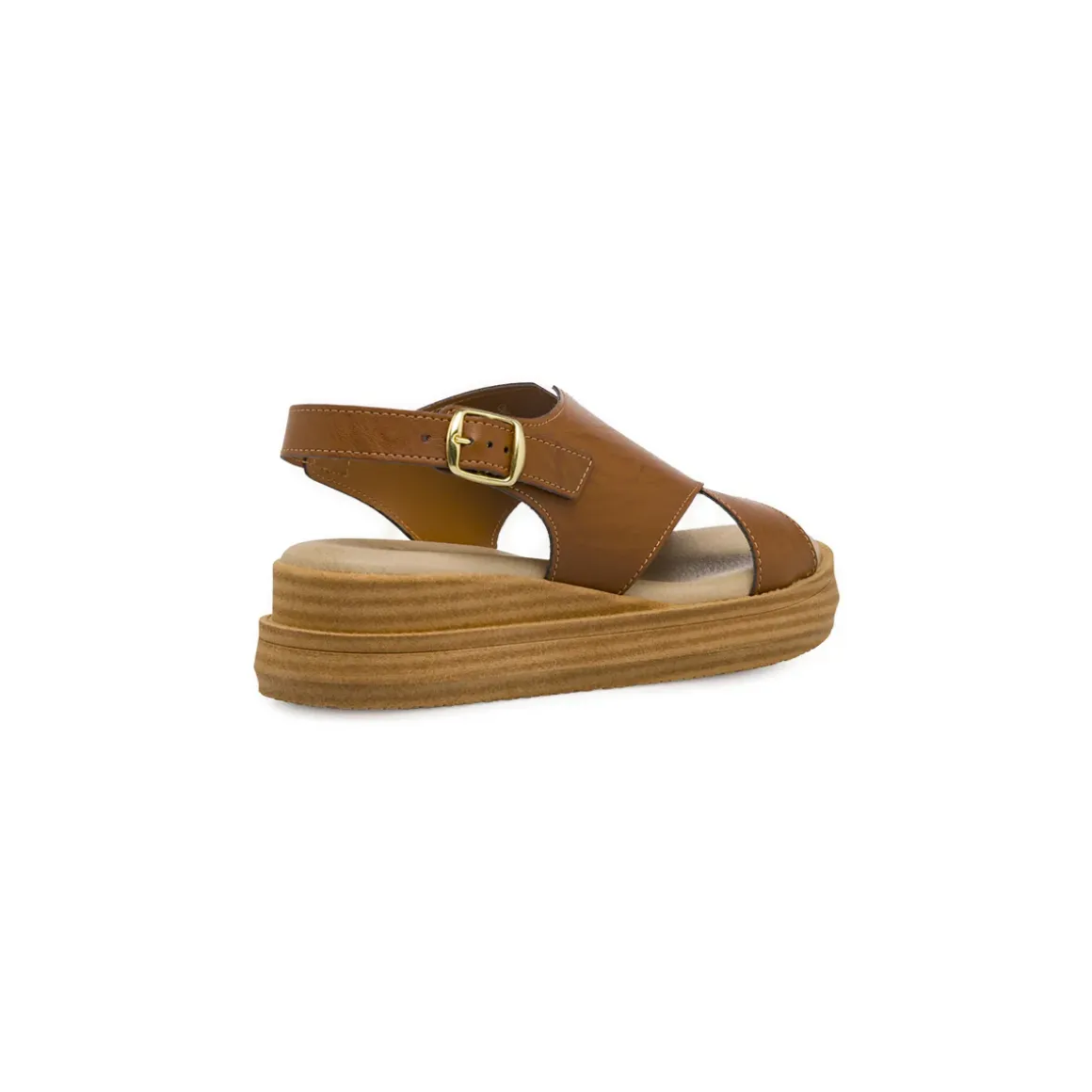 Sandali comfort marroni da Donna con suola alta e maxi fibbia P Soft