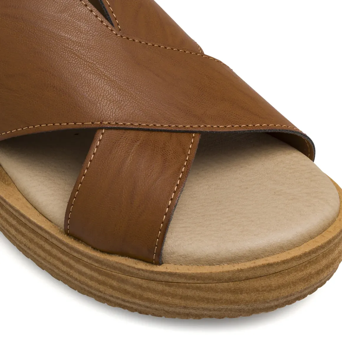Sandali comfort marroni da Donna con suola alta e maxi fibbia P Soft