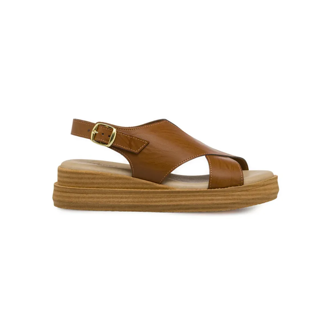Sandali comfort marroni da Donna con suola alta e maxi fibbia P Soft