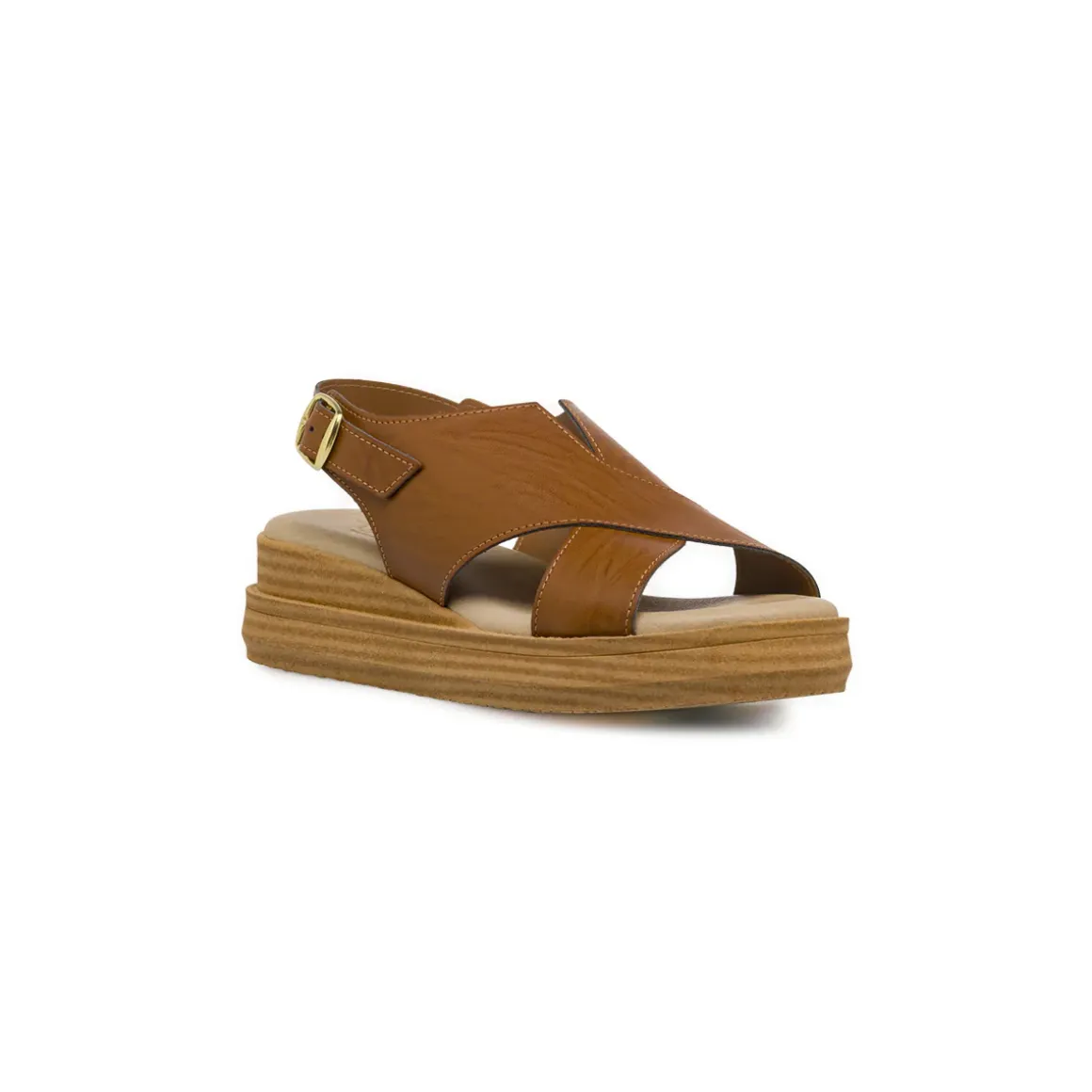 Sandali comfort marroni da Donna con suola alta e maxi fibbia P Soft