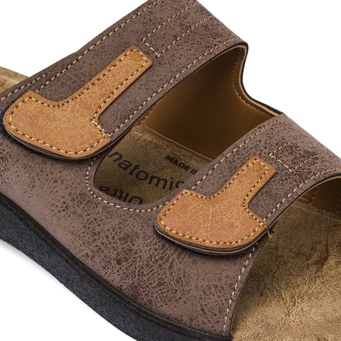 Sandali Comfort Marroni da Uomo con Doppie fasce a strappo Riposella