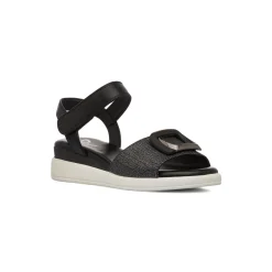 Sandali Comfort Neri da Donna con fibbia gioiello sulla tomaia P Soft