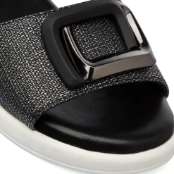 Sandali Comfort Neri da Donna con fibbia gioiello sulla tomaia P Soft