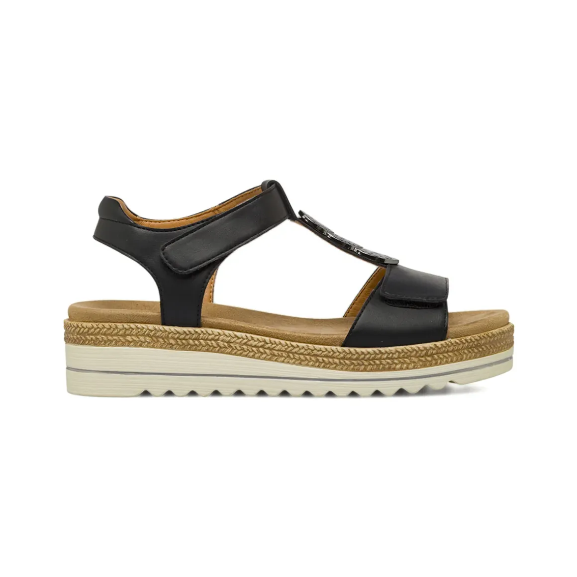Sandali comfort neri da Donna con zeppa e dettagli in metallo P Soft