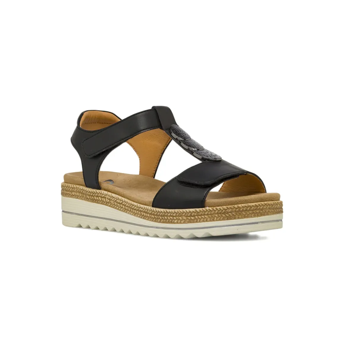 Sandali comfort neri da Donna con zeppa e dettagli in metallo P Soft