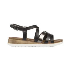 Sandali comfort neri da Donna con fasce incrociate e suola alta P Soft
