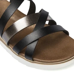 Sandali comfort neri da Donna con fasce incrociate e suola alta P Soft