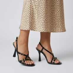 Sandali con tacco Donna neri effetto vernice con cinturini Swish Jeans