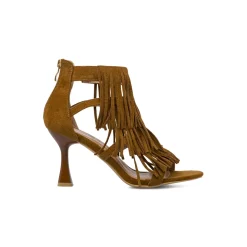 Sandali con tacco marroni da Donna effetto suede con frange Lora Ferres