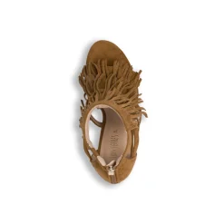 Sandali con tacco marroni da Donna effetto suede con frange Lora Ferres