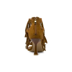 Sandali con tacco marroni da Donna effetto suede con frange Lora Ferres