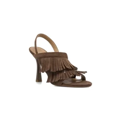 Sandali con tacco marroni Donna con frange effetto suede Swish Jeans