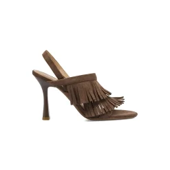 Sandali con tacco marroni Donna con frange effetto suede Swish Jeans