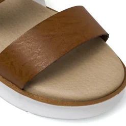 Sandali con zeppa comfort marroni Donna con cinturino elastico P Soft