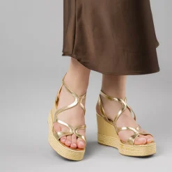 Sandali con Zeppa da Donna color oro con plateau in corda Swish Jeans