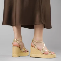 Sandali con Zeppa da Donna color oro con plateau in corda Swish Jeans