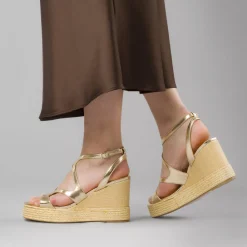 Sandali con Zeppa da Donna color oro con plateau in corda Swish Jeans