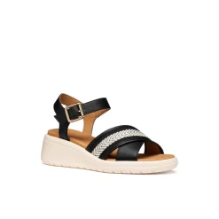 Sandali con Zeppa traspirati neri da Donna con fasce incrociate Geox