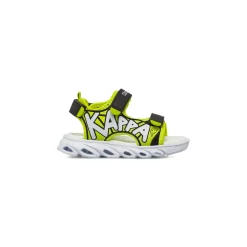 Sandali da Bambino neri e verde fluo con triplo strappo e luci Kappa