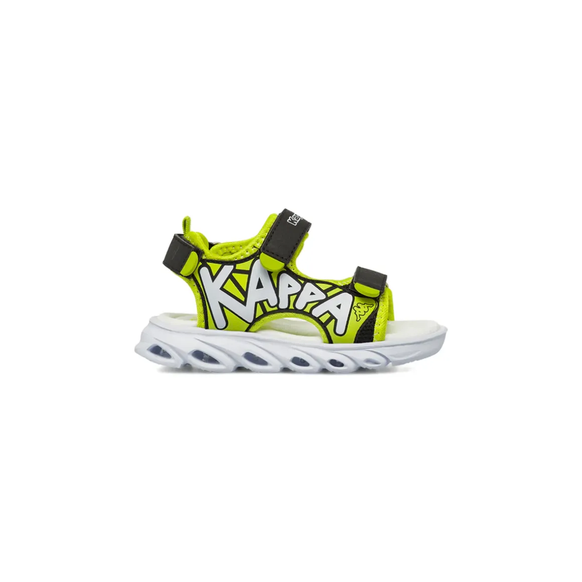Sandali da Bambino neri e verde fluo con triplo strappo e luci Kappa