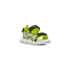 Sandali da Bambino neri e verde fluo con triplo strappo e luci Kappa