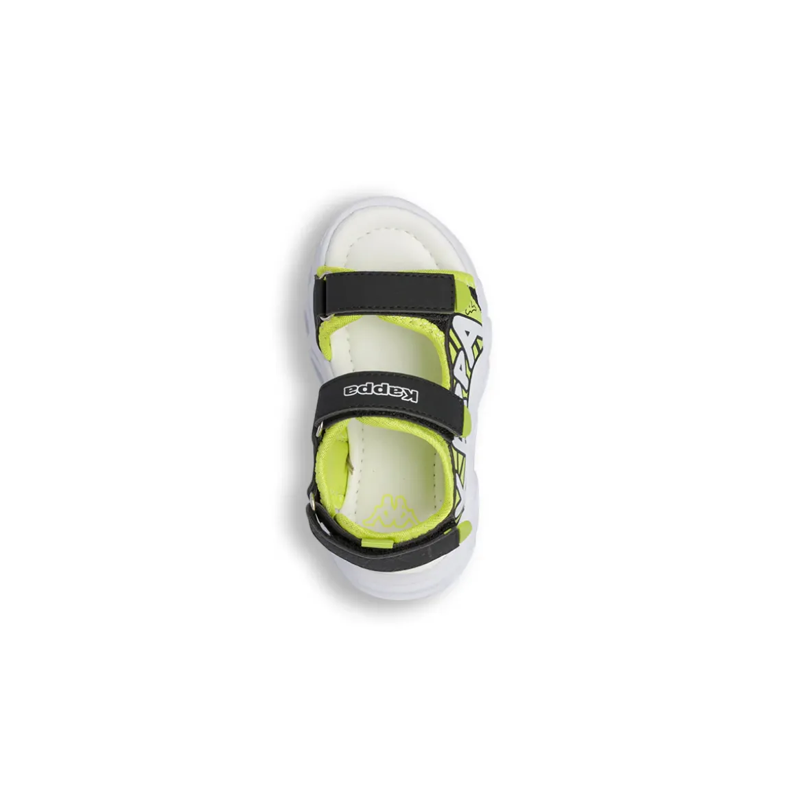 Sandali da Bambino neri e verde fluo con triplo strappo e luci Kappa