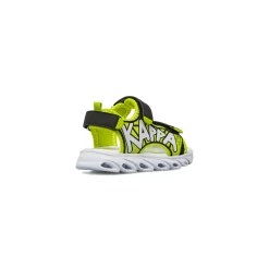 Sandali da Bambino neri e verde fluo con triplo strappo e luci Kappa